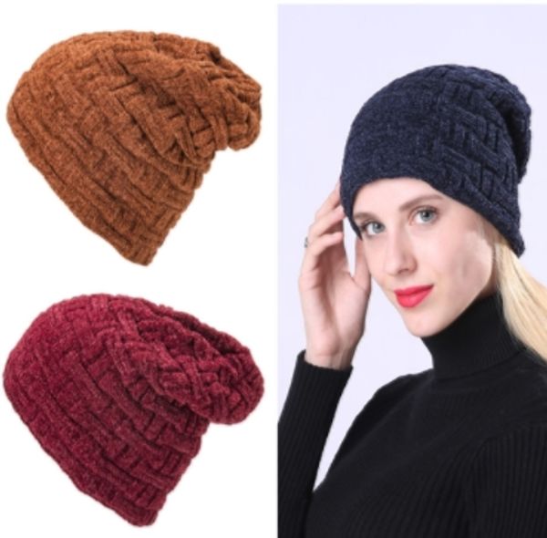 

european winter double layer plus velvet thick wool cap lovers outdoor sports and leisure solid color ski hat knitted hat wholesale, Blue;gray