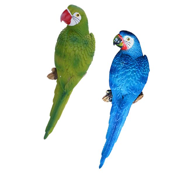 

2x realistic large parrot lifelike bird ornament resin animal model statues diy lawn sculpture tree decor green & blue parrots