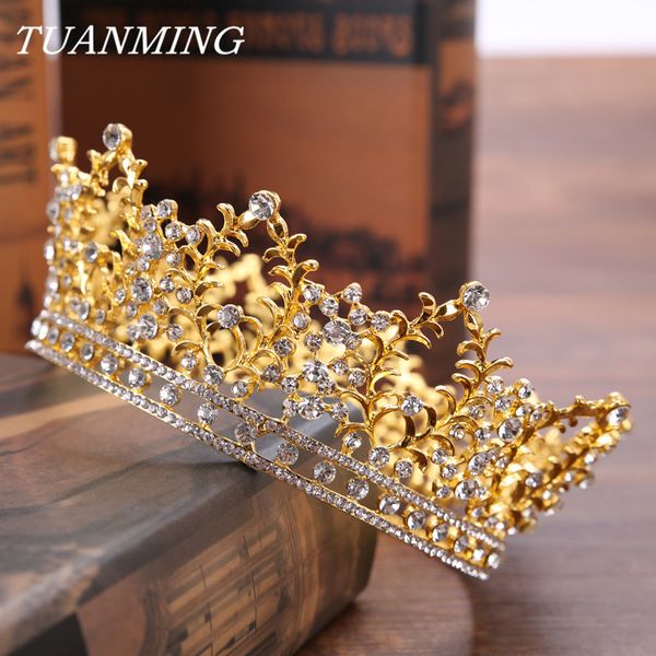 

crystal rhinestone crown tiara golden bride crown hair jewelry headdress princess women wedding hair ornaments bride's tiara, Golden;white