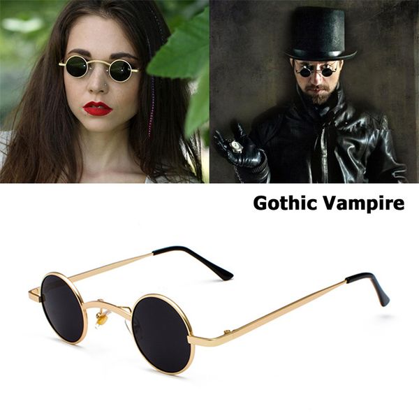 

jackjad fashion gothic vampire style steampunk rock sunglasses vintage small round brand design sun glasses 8019, White;black