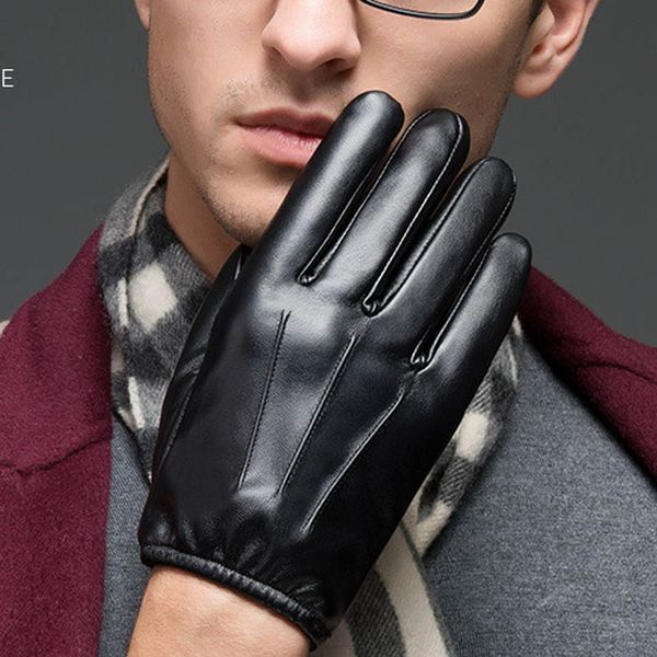 

autumn winter men outdoor gloves pu leather thin touches screen keep warm search driver man full finger glove, Blue;gray