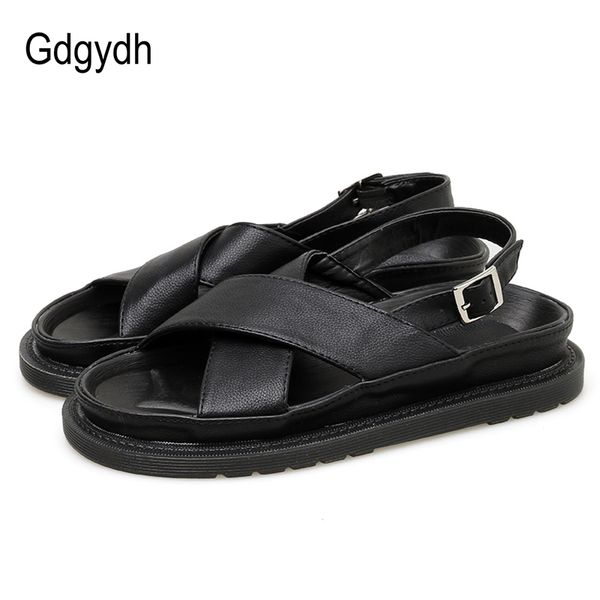 

gdgydh 2020 casual shoes woman flat summer sandals black soft leather student uniform shoes vintage roman style drop shipping