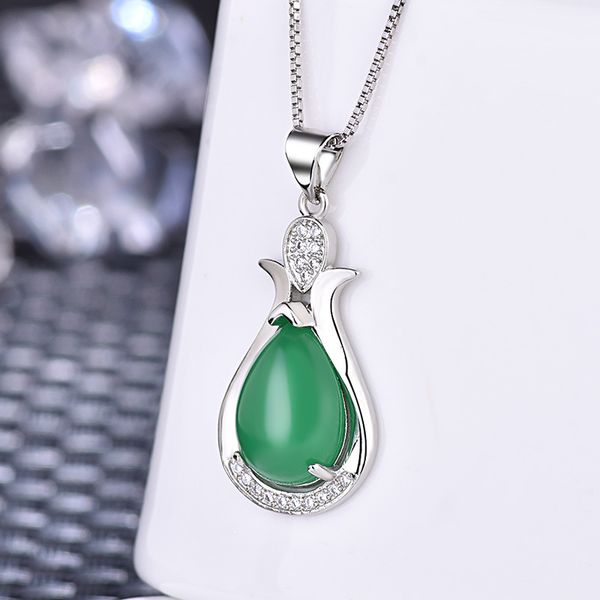 

zirconia flower bud pattern necklace with natural semi-precious stone ethnic vintage chokers necklaces for women jewellry, Silver