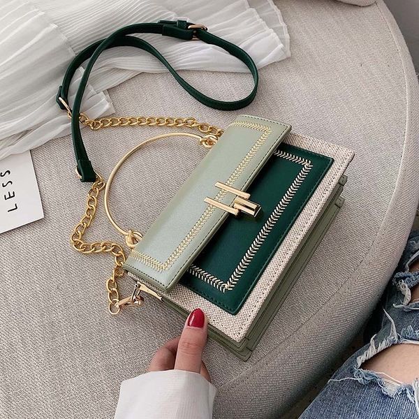 

контраст цвета кожи pu crossbody сумки для женщин 2019 сеть messenger плеча мешок с металлической ручкой леди tote сумки