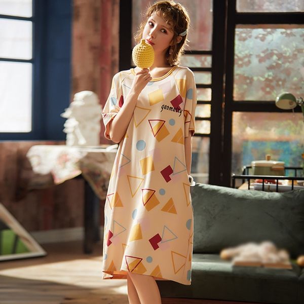 

summer nightgowns women short-sleeved print nightdress fashion loose home dresses, Black;red