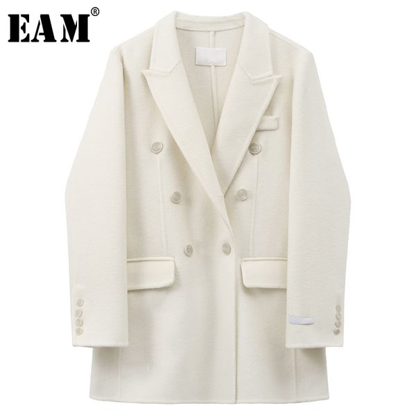 

eam] loose fit white brief double breasted woolen coat parkas new long sleeve women fashion tide autumn winter 2020 1x166, Black