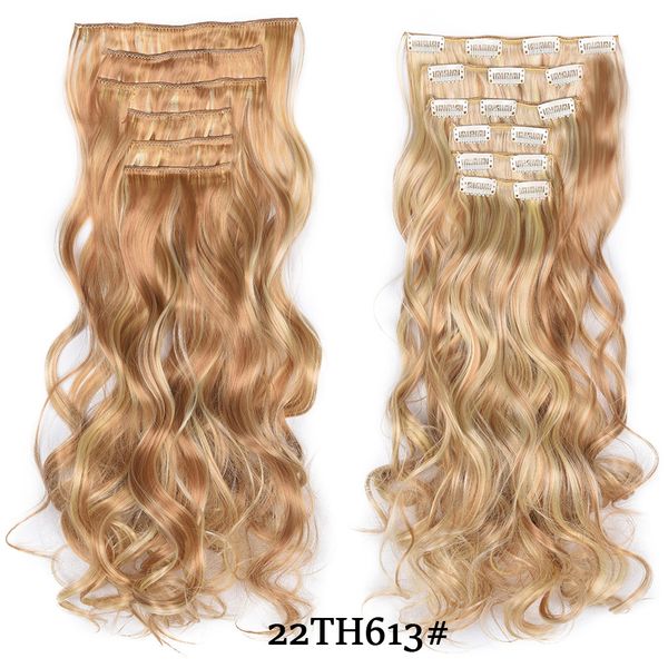 16 Clips Long Wave Synthetic Hair Extensions Clips In High