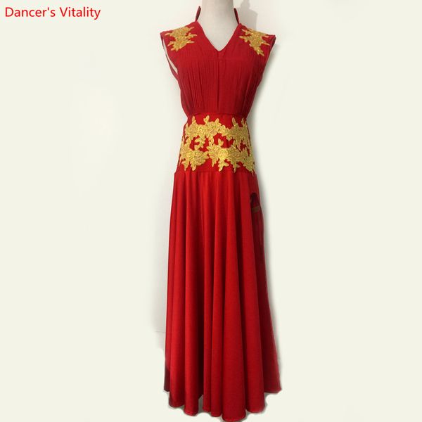 

senior hand embroidery latin dance dress women latin dance ballroom compentition costumes girls stage performance clothes, Black;red