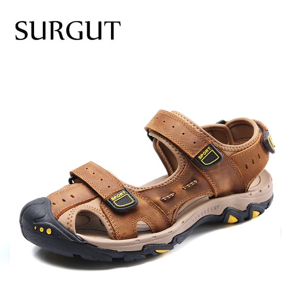 

surgut brand new sandals genuine leather cowhide men sandals summer quality beach casual sneakers beach shoes size 38-47, Black
