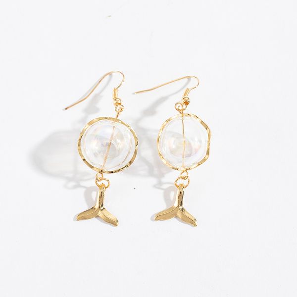 

maxi korea ins mermaid tears bubble fashion colorful glass ball fishtail earrings, Silver