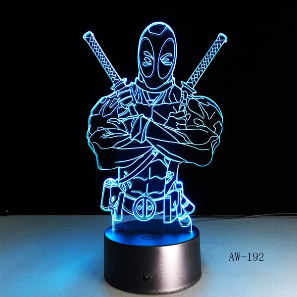 

fashion led toys 3d illusion lamp marvel anti-hero deadpool figure night light color mood novelty lamp holiday gifts aw-192