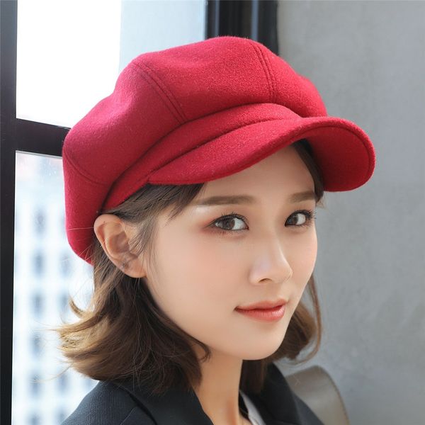 

wool women beret autumn winter octagonal cap hats stylish artist painter newsboy caps black grey beret hats cute korea style for, Blue;gray