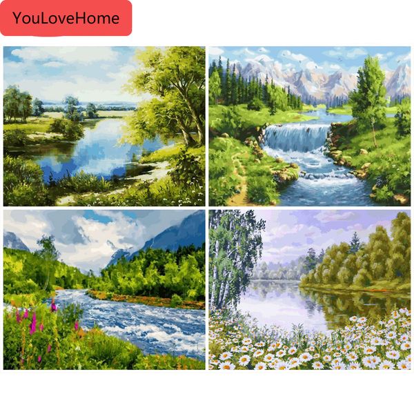 

diy pictures by numbers tree landscape summer kits drawing canvas handpainted oil painting by numbers scenery home decor