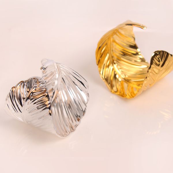 

elegant gold silver plating solid leaves feather design adjustable metal napkin rings set of 6 pieces