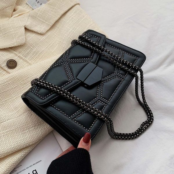 

geometric pattern pu leather crossbody bags for women 2020 rivet chains shoulder messenger bag ladies hand bag bolso muje