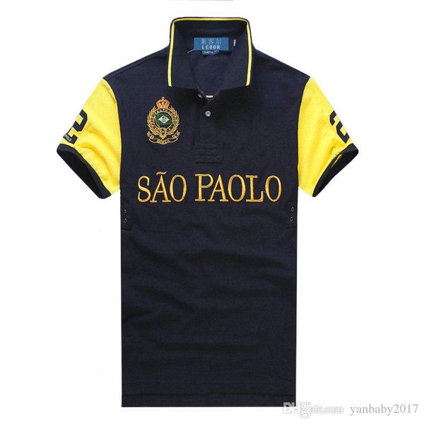 

embroidery 2019 male &tees shirts short sleeve embroidery turn-down collar city big horse polo men's t-shirt, White;black