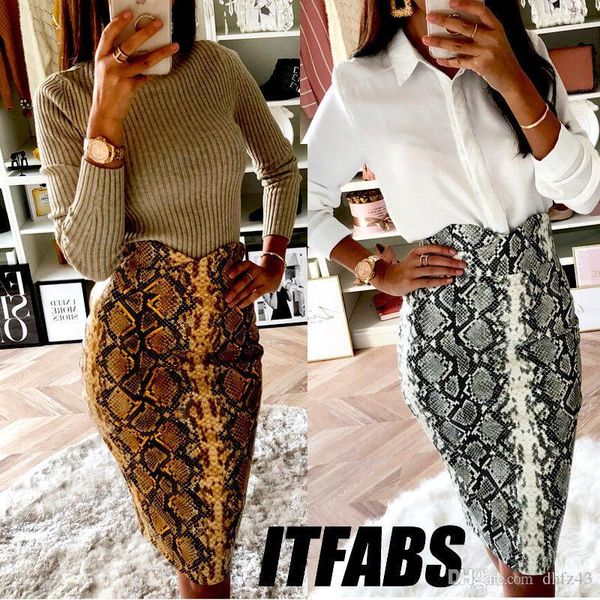 

hj сексуальный bodycon урожай осенью юбка длиной до колен женщины моды высокой талией мини-карандаш змеиной кожи юбки dropshipping, Black