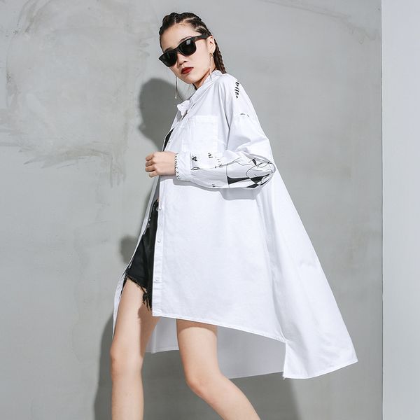 

printed irregular large size shirt g099, White