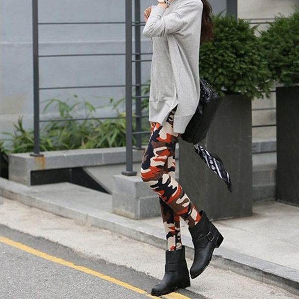 

women leggings high elastic skinny camouflage legging spring summer slimming women leisure jegging pants, White;red