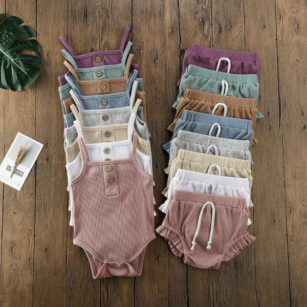 

us 2pcs summer newborn kid baby girls clothes knitted crop + shorts outfits, White
