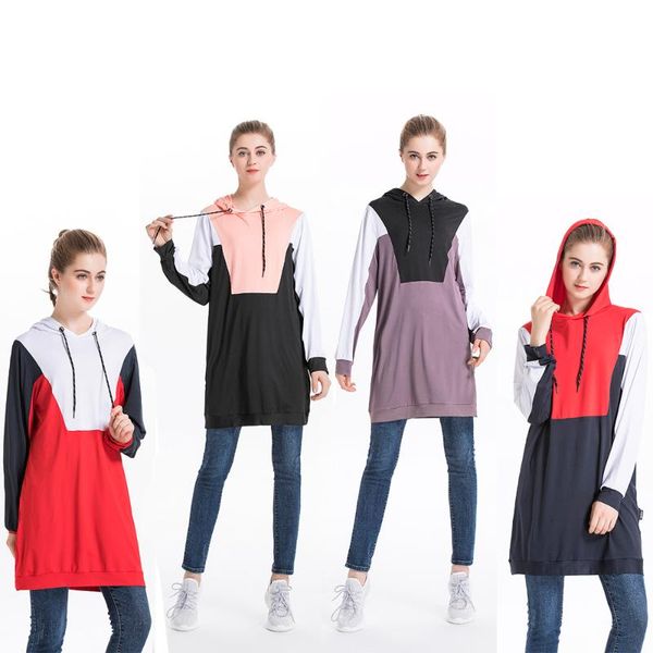 

islamic dress muslim tracksuit women sweaters hoodie lady drawstring autumn long sleeve pullover sweatshirt kaftan abaya, White;black