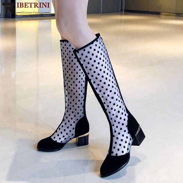 

ribetrini new arrivals 2019 large size 33-43 summer boots woman shoes chunky heels zip up mid calf boots lady shoes woman, Black