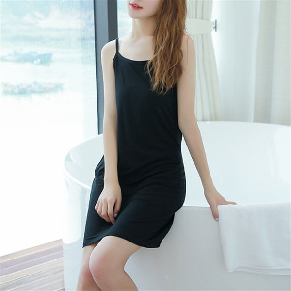 

modal elegant nightgowns women full slips dress long underdress solid underskirt for girl inner petticoat 2 colors ad0410, Black;red