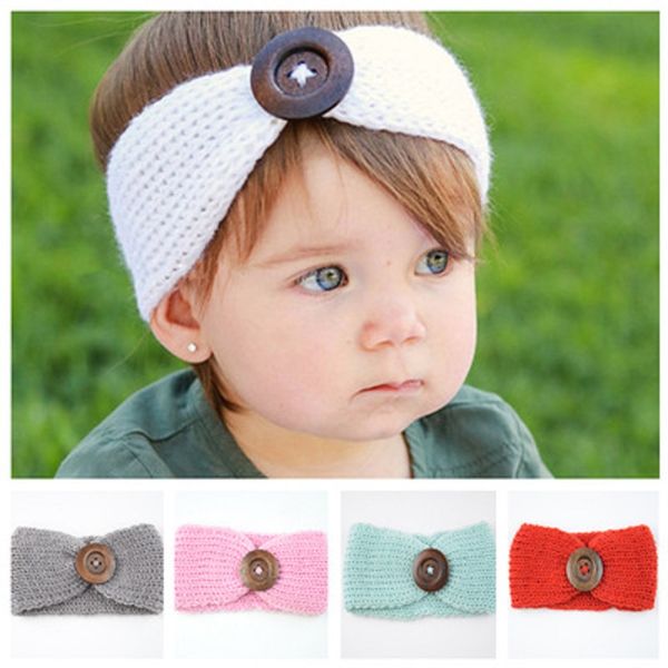 

kids baby buckle knitted crochet headband winter sports button headwrap hairband turban head band baby winter ear warmer beanie cap cheap, Silver