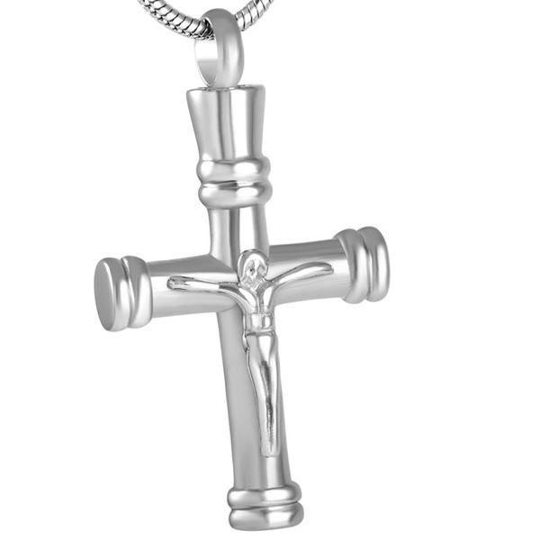 

h8542 jesus on cross silver memory necklace in pendant cremation urn ashes holder funeral jewelry keepsake stainless steel