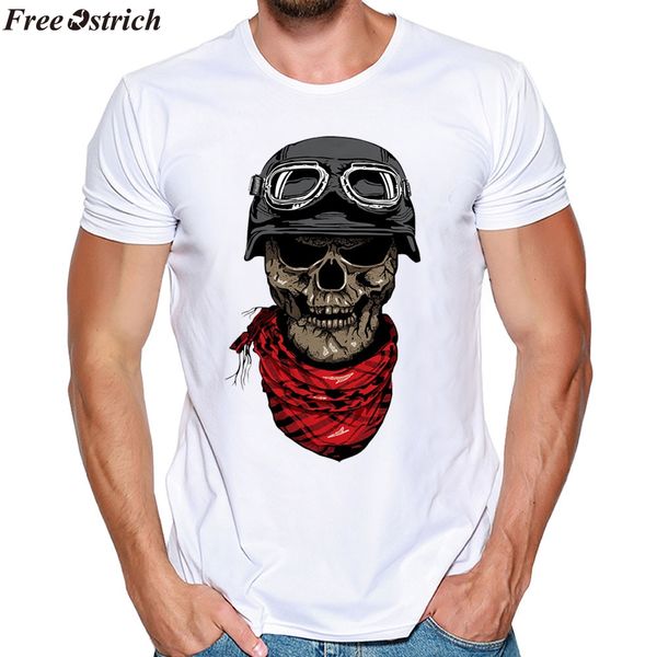 

ostrich summer men's personality print skull casual short-sleeved t-shirt o-neck male white sports t-shirt plus size, White;black