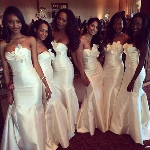 

2019 new african bridesmaid dresses sweetheart long mermaid taffeta white ivory flowers plus size wedding party maid of honor gowns, White;pink