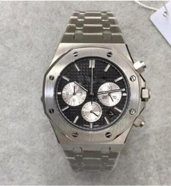 

2020 завод новых высокого качества мужских часы royal oak 26331st серия 41mm черный циферблат vk кварцевый хронограф оригинальный ремешок са, Slivery;brown