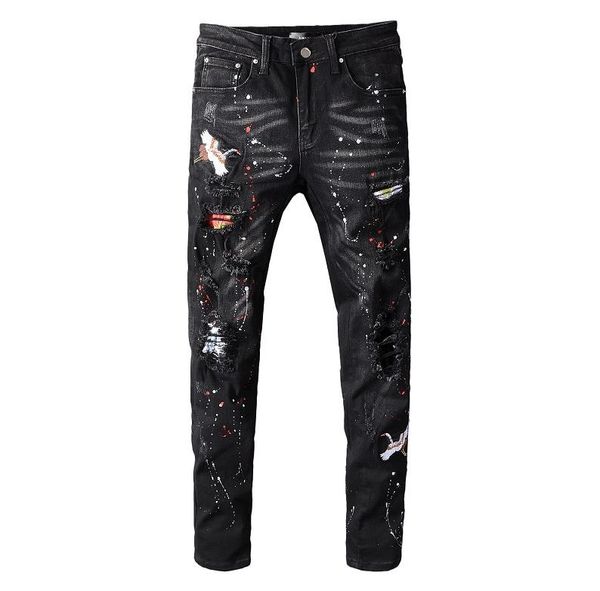 

classic tide brand trousers luxury designer jeans amiri mens jeans high end fashion casual pants trend rock revival jeans slim trousers, Blue