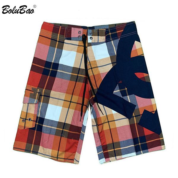 

bolubao brand men beach shorts 2020 men's swimwear plaid printing shorts fashion casual drawstring slim shors beach male, White;black