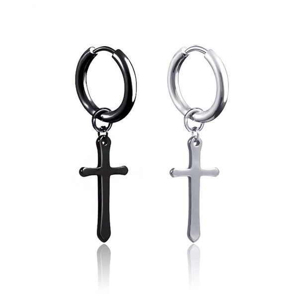 

jesus cross earrings black stainless steel cross hoop earrings earrings men earring hip hop fashion jewelry, Silver