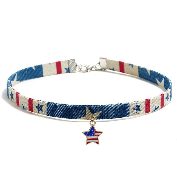 

джинсовые ожерелья женщины инновационные пятиконечная звезда флаг ожерелье цепь американский день независимости ювелирные изделия для женщин, Golden;silver