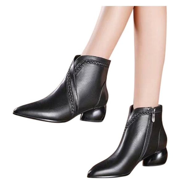 

fashion shoes women boots elasticated patent leather ankle boots pointed low heel female shoes plus size footwear, Black