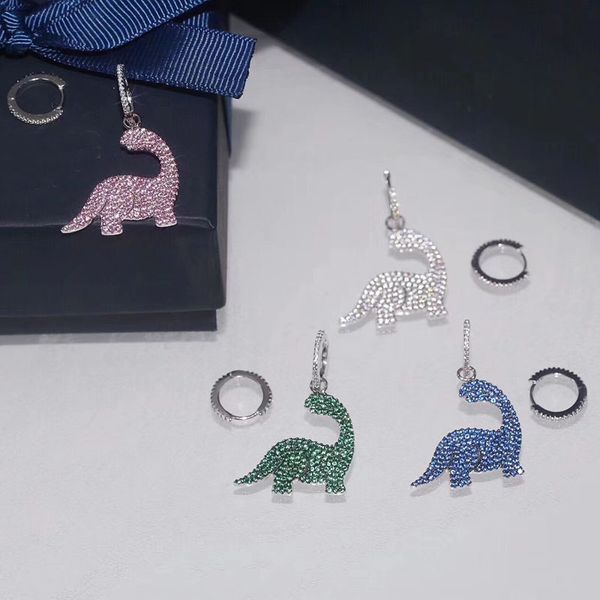 

fashion-925 sterling silver pink dinosaur asymmetry earrings women monaco designer luxury micro full 3a cubic zircon cz jewelry