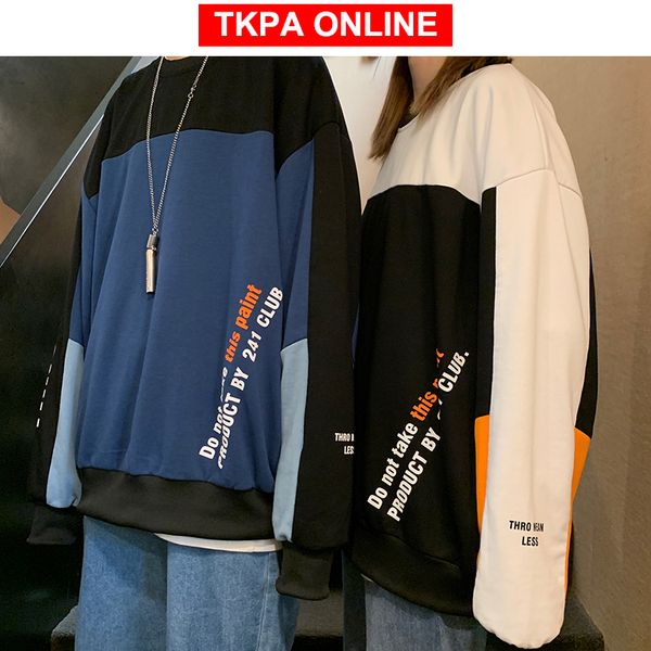 

мужчины уличная хип-хоп кофты 2020 мужские цвет блока пара толстовки повседневная корейская мода толстовки пуловер осень, Black