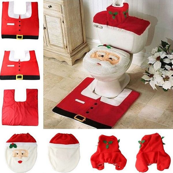 

2017 santa claus toilet seat cover and rug bathroom set contour rug christmas decorations for home papai noel navidad decoracion
