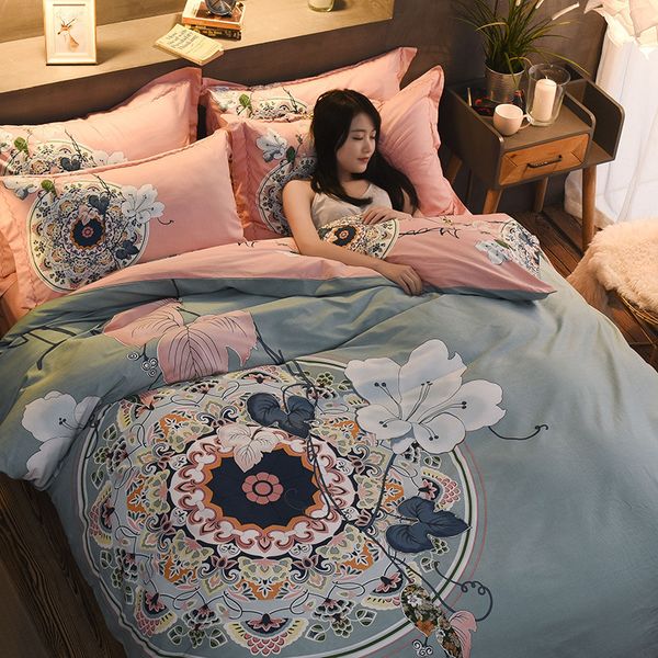 

spring summer new high-density 100%cotton sheets quilt cover 4-piece sets twill printed bedding moisture-absorbing breathable