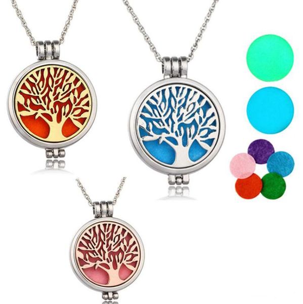 

locket necklace aromatherapy necklace with felt pads stainless steel jewelry pattern tree of life pendant oils essential diffuser necklaces, Silver