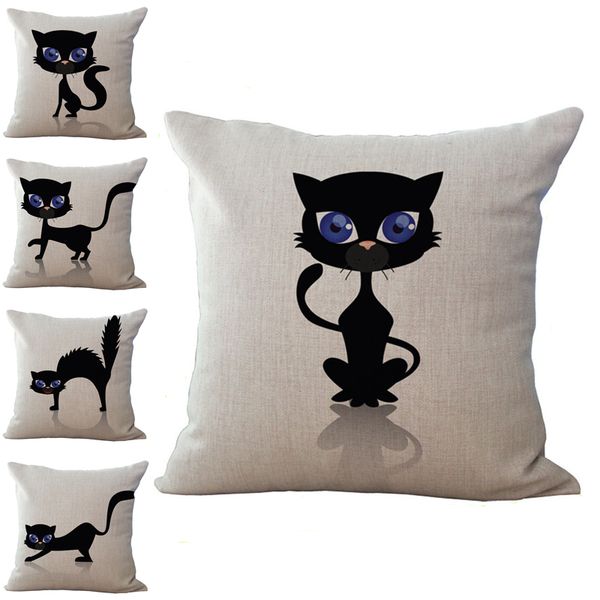 

simple black cat pillow case cushion cover linen cotton throw pillowcases sofa bed car decorative pillow covers 6 colors custom free