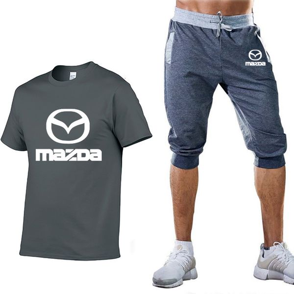 

summer men's suit for car casual cotton mens short sleeve crew neck simple atmosphere mens t-shirt+pants suit 2pcs t