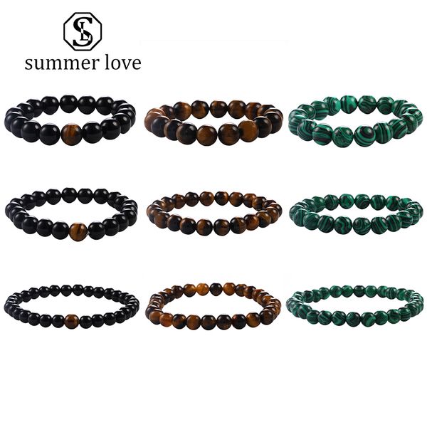 

6mm 8mm 10mm malachite tiger eye agate stone beads bracelet for women men fashion designer elastic nature stone bracelet jewelry gift, Black