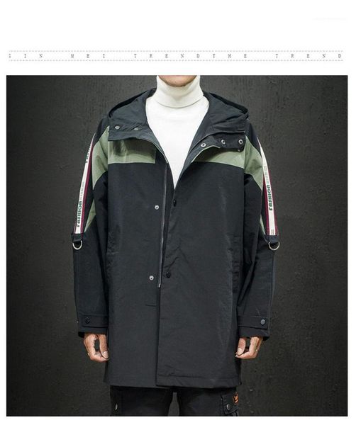 

длинная ветровка сплошной цвет с длинным рукавом мужские куртки мужчины сращивание контраст куртка с капюшоном плюс размер мужские, Black;brown