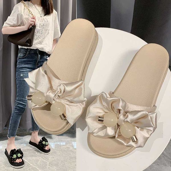 

shoes for girls butterfly-knot ladies' slippers slipers women platform heeled mules luxury slides lady flat summer 2020 heels, Black