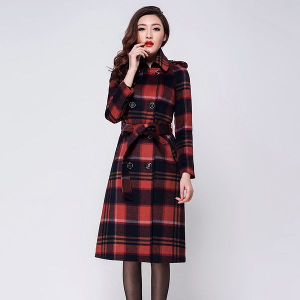 

autumn winter coat women 2019 jacket women plus size wool warm plaid long coat manteau femme, Black