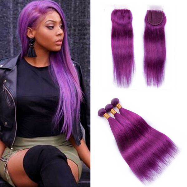 2019 Pure Colored Purple Virgin Malaysian Hair Weave Bundles With