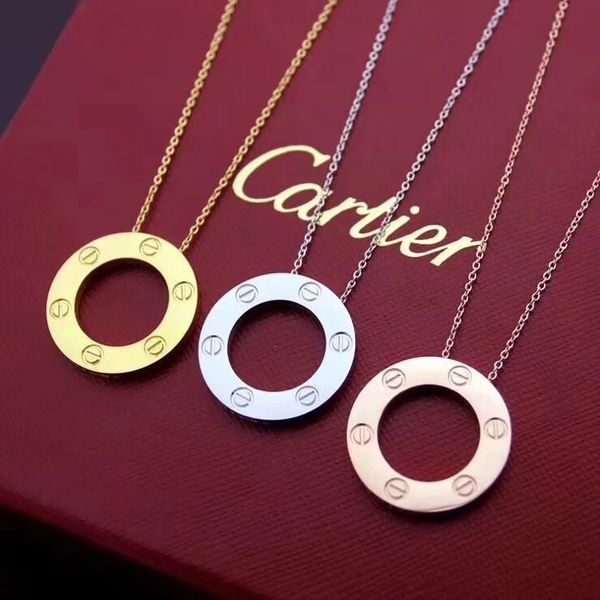 

Round circle cartie necklace women luxury jewelry tainle teel chain pendant brand de igner necklace collier bijoux femme crew